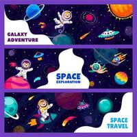 kinderen astronauten Bij sterrenhemel heelal landschap banners vector