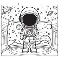 kinderen astronaut schets kleur bladzijde illustratie voor kinderen en volwassen vector