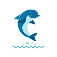 tekenfilm dolfijn karakter springen over- zee golven vector