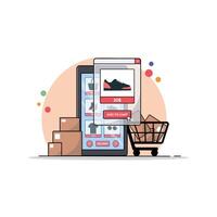 kopen producten van online web op te slaan vector illustratie. online boodschappen doen concept ontwerp