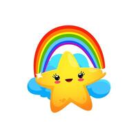 tekenfilm schattig ster kawaii karakter met regenboog vector