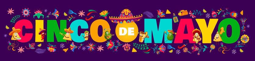 cinco de mayo typografie met Mexicaans voedsel vector