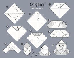 de kerstman claus origami regeling zelfstudie in beweging model. origami voor kinderen. stap door stap hoe naar maken een schattig origami de kerstman claus. vector illustratie.