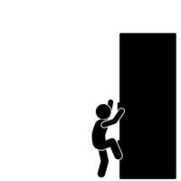 Mens beklimming omhoog de muur. vector illustratie. zwart en wit.