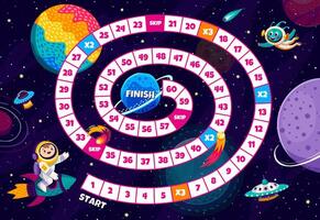 bord kind stap spel met heelal ruimte planeten vector