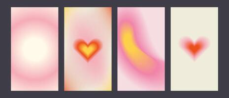 y2k modieus esthetisch abstract helling roze achtergrond met doorzichtig aura harten en vormen wazig patroon. sociaal media verhalen hoogtepunt Sjablonen voor digitaal afzet voor verhalen vector