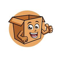 karton doos tekenfilm karakter geven duim omhoog gelukkig mascotte vector illustratie