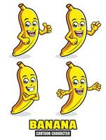 banaan tekenfilm mascotte karakter vector illustratie reeks in differnt poseert, duim omhoog, OK, verrassing