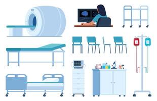 medisch apparaten voor de behandeling en diagnose van mensen. ziekenhuis meubilair elementen. medisch uitrusting voor onderzoeken menselijk Gezondheid. vector illustratie.