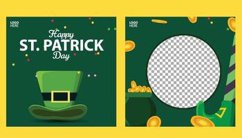 st. Patrick dag vakantie plein sjabloon en ontwerp elementen groen klavers, bier drankjes en viering decoraties voor spandoeken, posters en sociaal media posten. vector