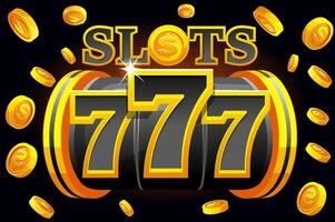 sleuf machine 777 met explosie munten. gouden en zwart banier voor een casino spel. vector