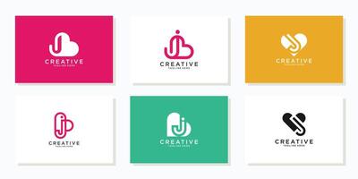 brief j hart liefde verzameling logo ontwerp inspiratie vector