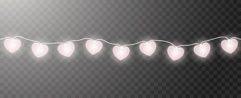 slingers van gloeiend licht roze transparant glas harten. vector illustratie.