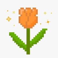 tulp bloem vector met sprankelend 8 beetje pixel kunst stijl