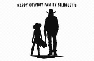 een cowboy met zijn dochter silhouet vector, Amerikaans cowboy en weinig veedrijfster zwart silhouet vector