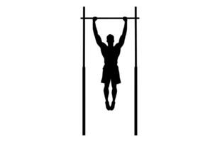 een gymnastiek Aan hoog bar zwart silhouet vector geïsoleerd Aan een wit achtergrond