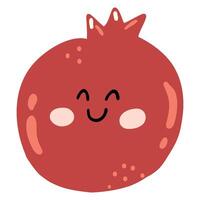 schattig hand- getrokken granaatappel lachend. kawaii grappig fruit karakter voor kinderen vector