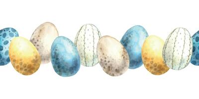waterverf naadloos Pasen lijn kader van kleurrijk eieren. hand- getrokken illustraties Aan geïsoleerd achtergrond voor groet kaarten, uitnodigingen, gelukkig vakantie, posters vector