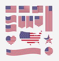 Amerikaans vlag verzameling vector illustratie. Verenigde Staten van Amerika vlag vector