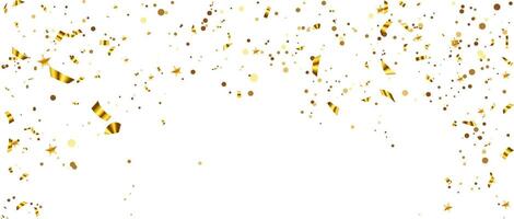 gouden confetti en zigzag lint vallend van bovenstaand wimpels, klatergoud vector