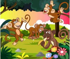 vector illustratie van apen in de Woud