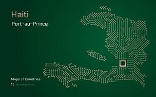 Haïti kaart met een hoofdstad van port-au-prince getoond in een microchip patroon. e-overheid. wereld landen vector kaarten. microchip serie