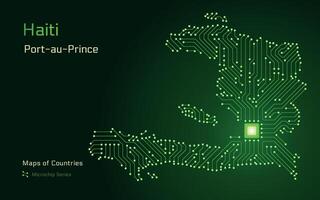 Haïti kaart met een hoofdstad van port-au-prince getoond in een microchip patroon. e-overheid. wereld landen vector kaarten. microchip serie