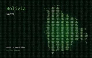 Bolivia kaart getoond in binair code patroon. Matrix nummers, nul, een. wereld landen vector kaarten. digitaal serie