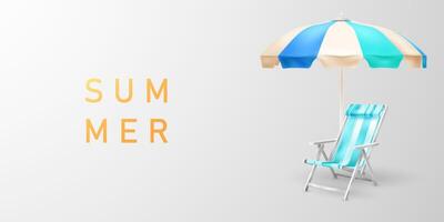 zomer achtergrond versierd met strand stoelen en paraplu's, zee ontwerp concept vector illustratie