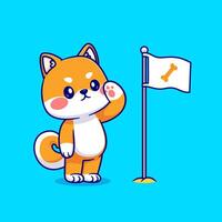 schattig shiba inu respect bot vlag tekenfilm vector icoon illustratie. dier natuur icoon concept geïsoleerd premie vector. vlak tekenfilm stijl