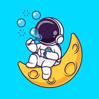 schattig astronaut blazen bubbel Aan maan tekenfilm vector icoon illustratie. wetenschap technologie icoon concept geïsoleerd premie vector. vlak tekenfilm stijl