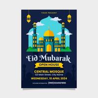 eid mubarak folder, poster voor Open huis met moskee illustratie ontwerp sjabloon vector