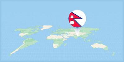 plaats van Nepal Aan de wereld kaart, gemarkeerd met Nepal vlag pin. vector