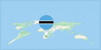 plaats van botswana Aan de wereld kaart, gemarkeerd met botswana vlag pin. vector