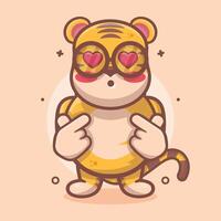 kawaii tijger dier karakter mascotte met liefde teken hand- gebaar geïsoleerd tekenfilm vector