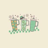 schattig retro Patrick dag illustratie van drinken fonteinen vector