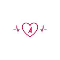 brief een eerste logo in een hart icoon met een pulse Golf vector