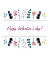 schattig romantisch kaart met wilde bloemen voor Valentijnsdag dag in minimalistisch stijl Aan wit achtergrond. vector. vector