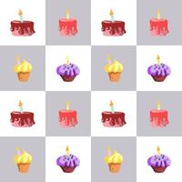 naadloos patroon van met gelukkig verjaardagen cakes taartjes taarten muffins, hand- getrokken vector