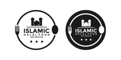 reeks van halal voedsel producten etiketten, badges en logo ontwerp. vector halal teken certificaat label.