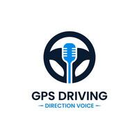 stem GPS rit punt logo ontwerp sjabloon. stuurinrichting wiel, GPS kaart plaats en stem icoon vector combinatie. creatief het rijden opleiding symbool concept.