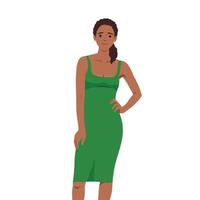 vector mode illustratie van een mooi jong vrouw in een groen partij jurk. mode model- in een zomer kleding