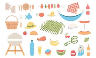 reeks voor picknick dag. vlak vector illustratie. voedsel en items voor zomer of voorjaar picknick.