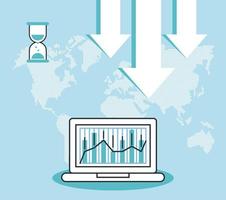 economische recessie infographic met laptop en aardekaart vector