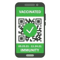 reizen immuun paspoort in mobiele telefoon. covid-19 immuniteitscertificaat voor veilig reizen of winkelen. elektronisch gezondheidspaspoort met qr-code. immuniteit digitaal document van coronavirus vector