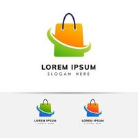 gelukkige winkel logo ontwerpsjabloon. boodschappentas pictogram ontwerp voorraad vector