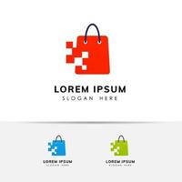 pixel winkel logo ontwerpsjabloon. boodschappentas pictogram ontwerp voorraad vector