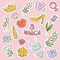 Internationale vrouwen dag. 8 maart. sticker pak vector