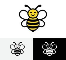 schattig gelukkig honing bij tekenfilm, glimlachen karakter icoon, hommel logo vector