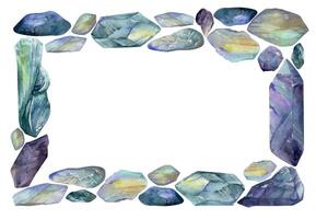 hand- getrokken waterverf illustratie kostbaar juweel edelsteen kristal chakra geboorte steen. amethist aquamarijn maansteen. horizontaal kader geïsoleerd Aan wit achtergrond. ontwerp afdrukken, winkel, sieraden, mode vector